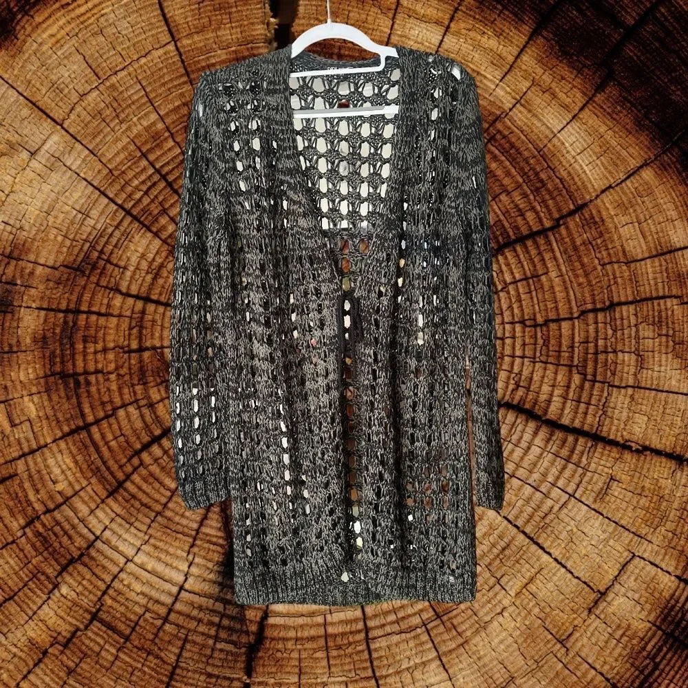 DIDI Womens Long Open Knit Lightweight Cardigan Dark Green/Black Size Med - Picture 9 of 13